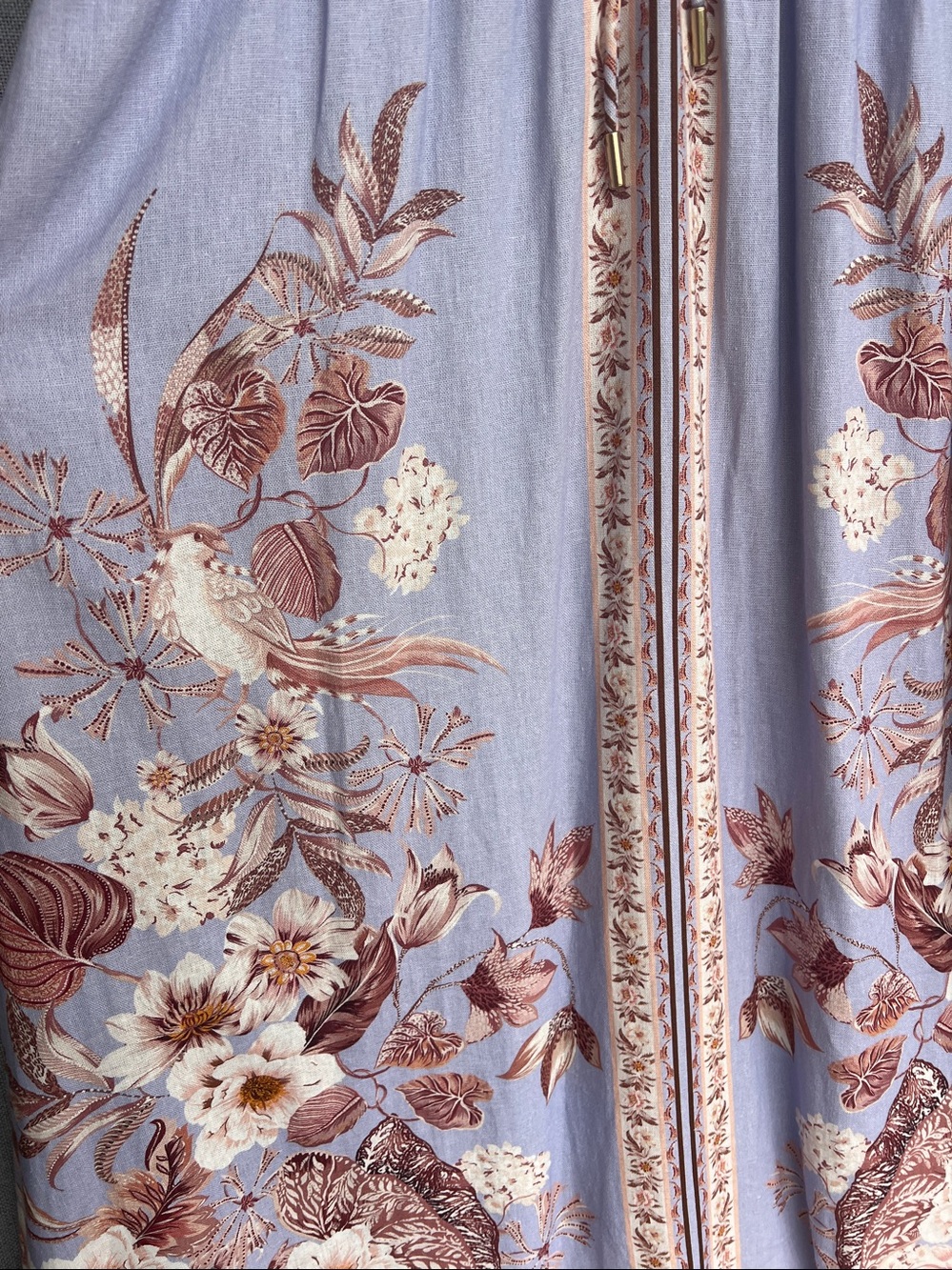 Caroline Constas Linen Floral Birds maxi v neck sundress lavander brown cream S - Picture 6 of 14